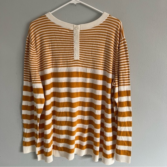 Market & Spruce Yellow White Striped Sweater Plus Sz 3X Lightweight Fall Soft - Picture 1 of 11